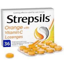 Strepsils Lozenges Orange Flavour with Vitamin C Pack of 36